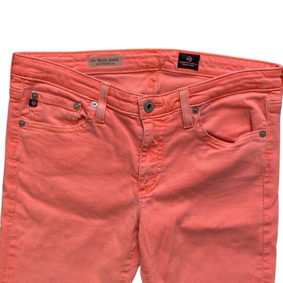 AG Adriano Goldschmied Slim Straight Stevie Ankle Neon Orange Denim Womens Sz 29 - Picture 2 of 7